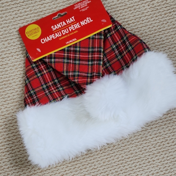 Red Plaid Santa Hat with White Fur Trim, Adjustable For Kids & Adults, New - Picture 1 of 4
